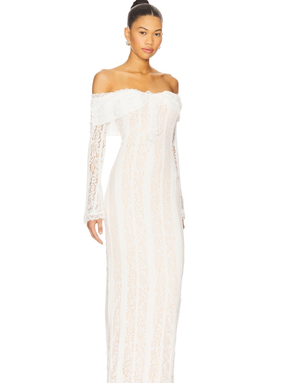 REVOLVE Cream Off-Shoulder Lace Maxi Dress - Picture 3 of 4